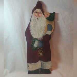 Father Christmas Vtg 1990 Festive Santa Holiday Decor Wood Carved Hand Painted